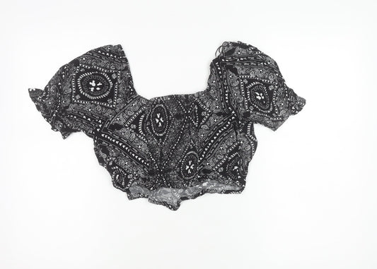 Disney Women's Black Cropped Mickey Mouse Blouse