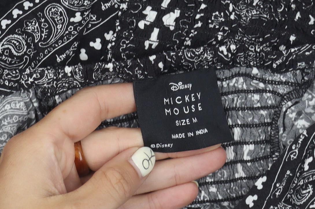 Disney Women's Black Cropped Mickey Mouse Blouse
