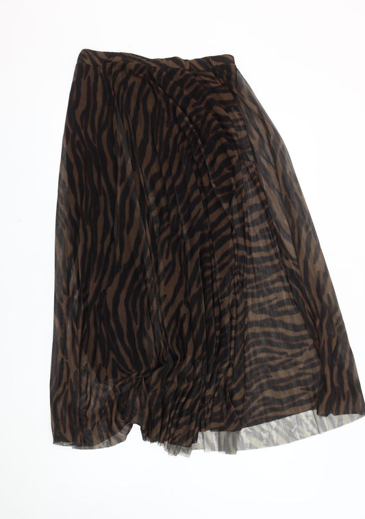 Amisu Women's Brown Animal Print Pleated Skirt Size 10