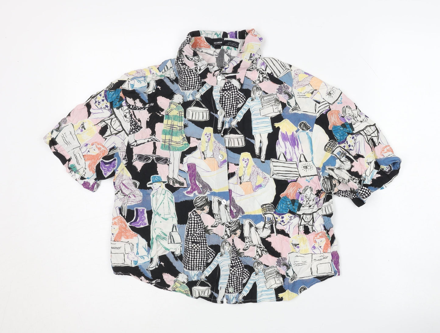 Pull & Bear Women's Multicoloured Collared Shirt XS