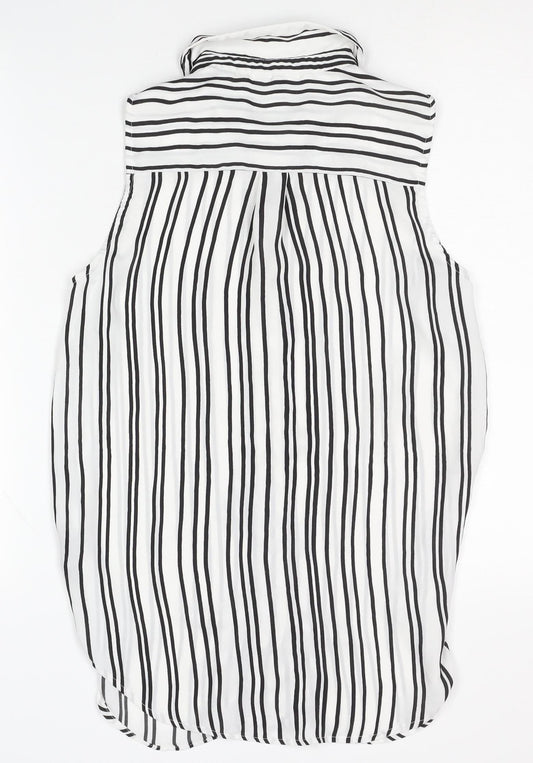 H&M Women's Black Striped Button-Up Sleeveless Shirt