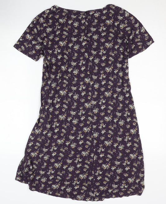 Fat Face Floral Purple Short Sleeve Dress - Size 8, Women