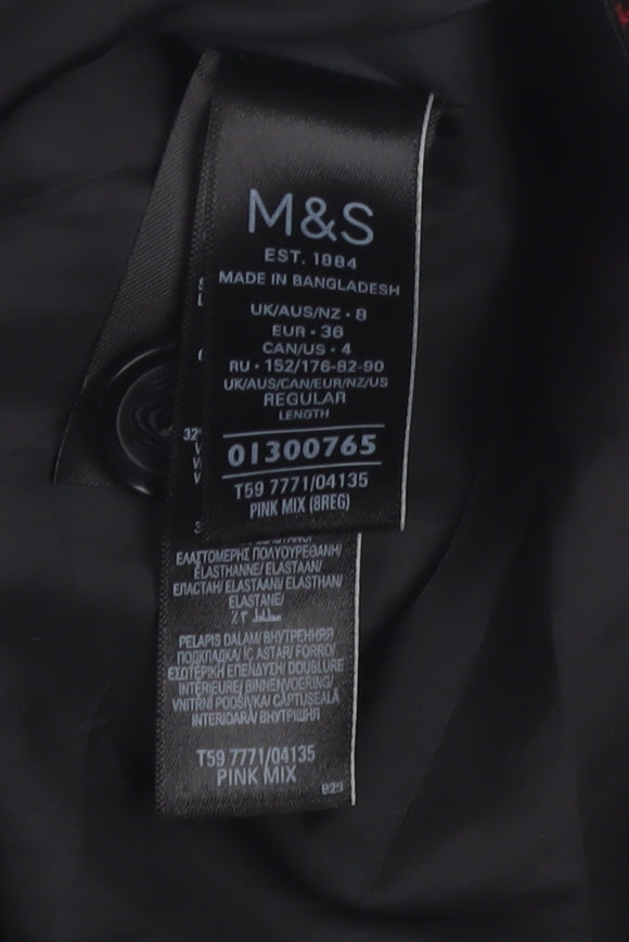 Brand and care label for Marks & Spencer Red Pencil Skirt, size 8, Button Accent