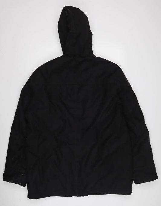 Livergy Unisex Black Parka Jacket, Size 12, Hooded, Zip/Button