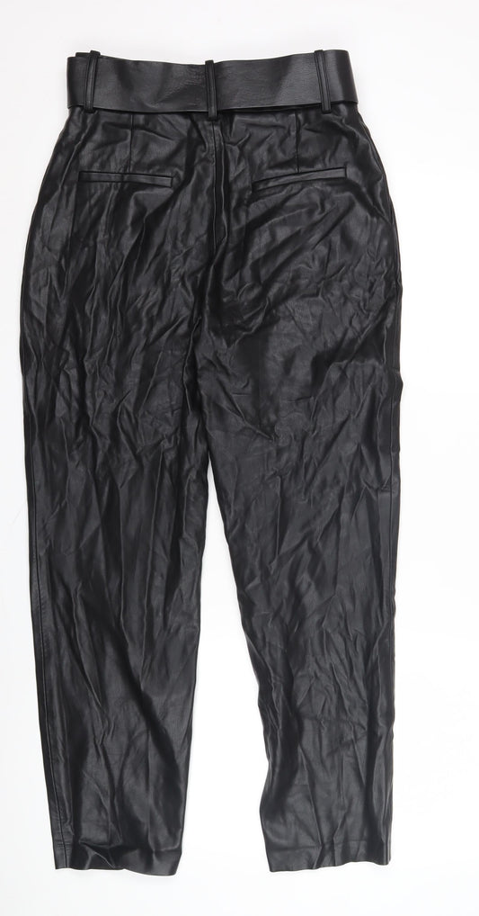 Zara Women's Black Belted Dress Pants, Size M, Straight Fit