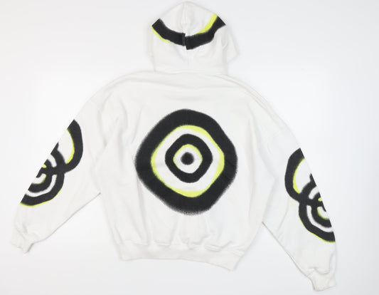 Zara Unisex White Pullover Hoodie, Size S, Cotton Blend