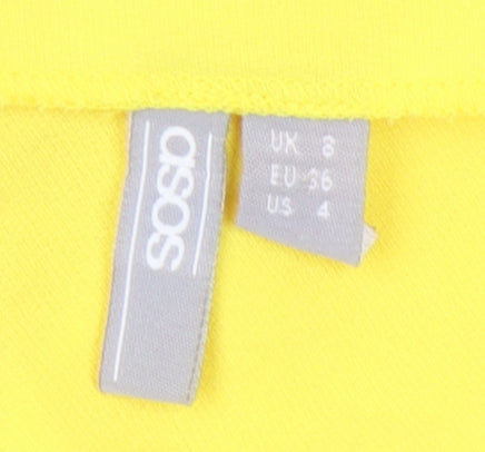 Close-up detail of ASOS Women's Yellow Jumpsuit, size 8, V-Neck Flutter Sleeve
