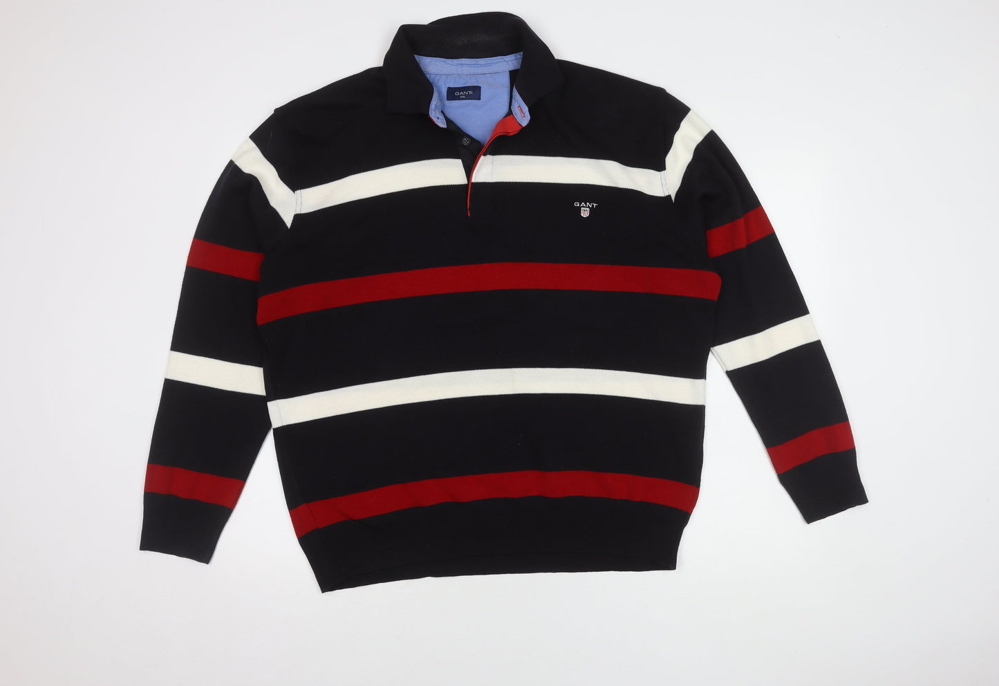 GANT Men's Black 2XL Striped Long Sleeve Polo