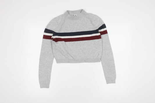 Hollister Women's Grey Striped Pullover Jumper S