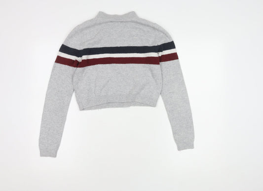 Hollister Women's Grey Striped Pullover Jumper S