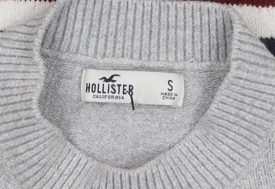 Hollister Women's Grey Striped Pullover Jumper S