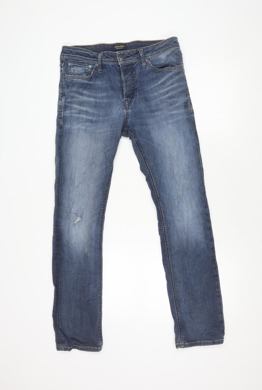 JACK & JONES Men's Blue Straight Jeans 30W 32L