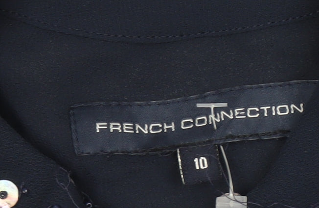 French Connection Women's Blue Embroidered Blouse Size 10