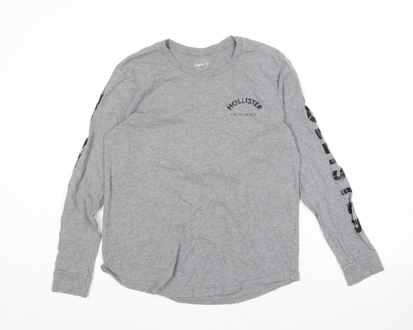Hollister Men's Grey Graphic Long Sleeve T-Shirt S