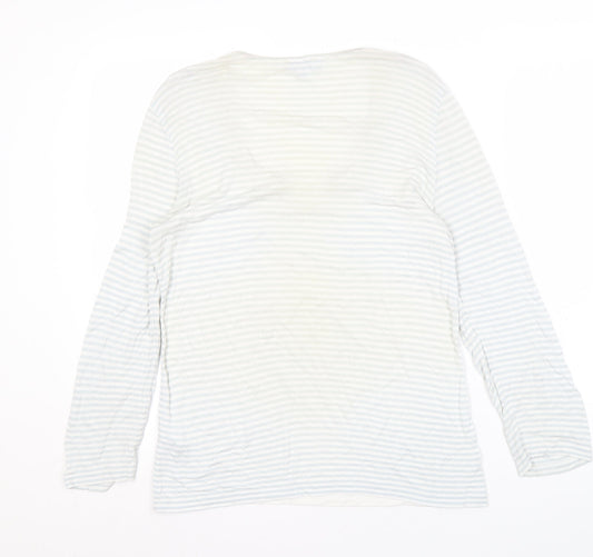 Hobbs Women's White Striped Long Sleeve Top M
