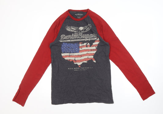 Ralph Lauren Men's Red Grey Graphic T-Shirt Small