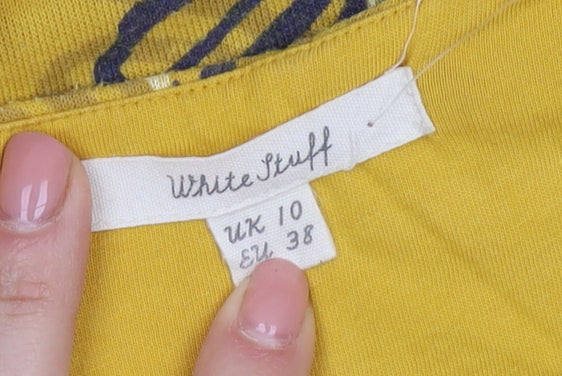 White Stuff Yellow Geometric Boat Neck 3/4 Sleeve Top