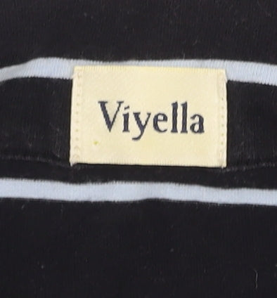 Viyella Women's Black Striped Polo Shirt, Medium