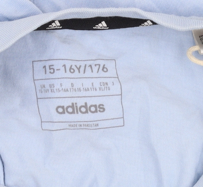 Adidas Boys Blue T-Shirt, Size 176, Logo Accent, Crew Neck