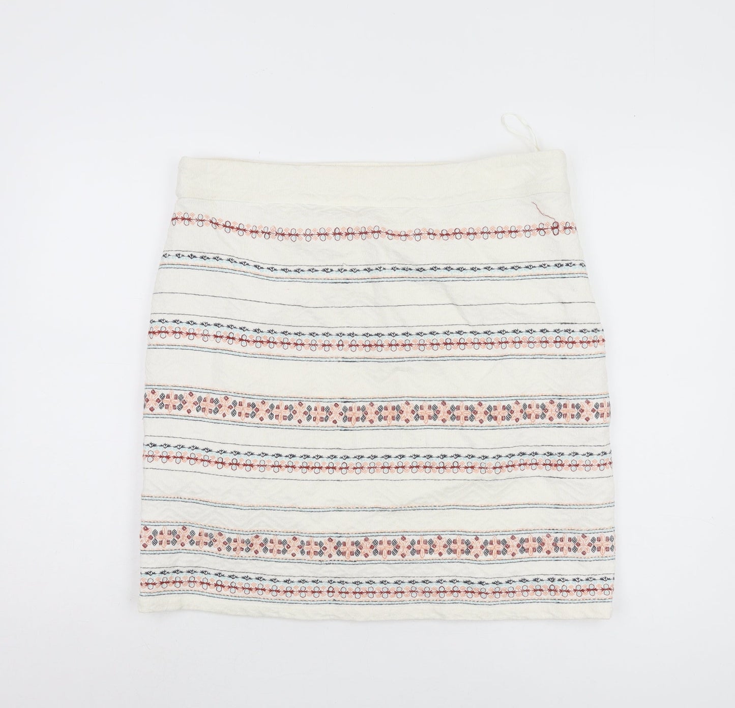 White Stuff Women's Multicolour Embroidered Skirt, Size 14