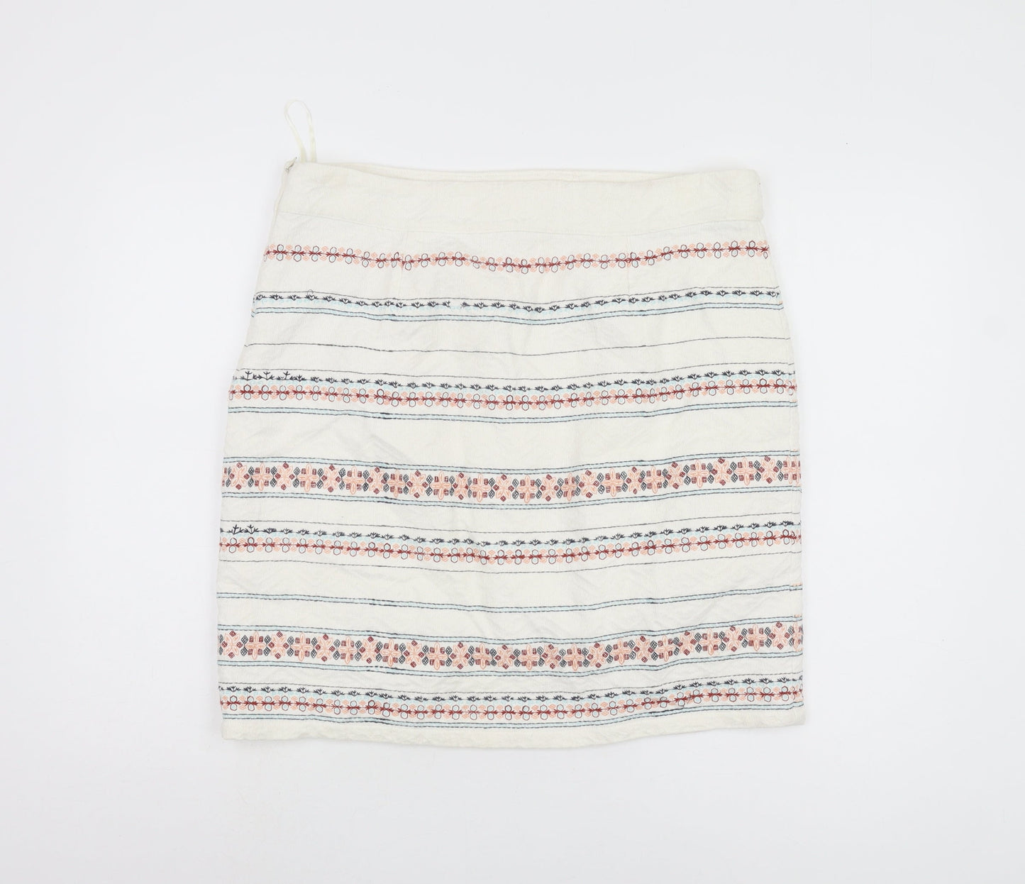 White Stuff Women's Multicolour Embroidered Skirt, Size 14