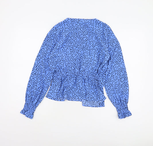 H&M Women’s Blue Polka Dot Wrap Blouse Size 6
