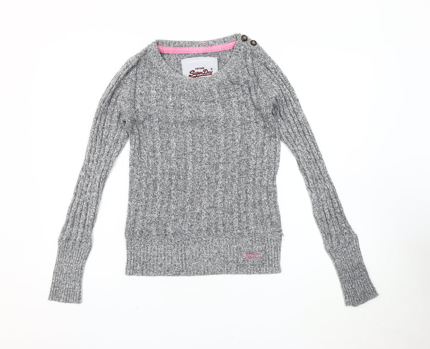 SuperDry Women's Grey XS Cable-Knit Pullover