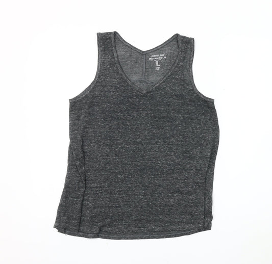 Gap Women's Grey V-Neck Linen Blend Tank Top - M