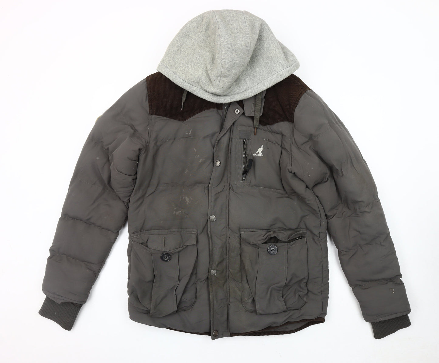 Kangol Men's Grey Puffer Jacket Size S Hoodie Casual