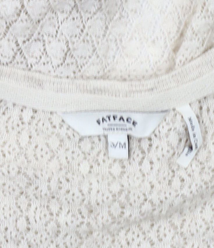 Fat Face Women's Beige Cape Jumper M Open-Knit Cotton