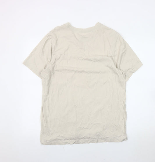 Nike Men's Beige T-Shirt, Short Sleeve, Crew Neck