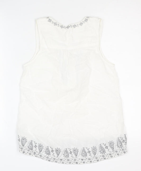 Fat Face Women's White Blouse Size 8 Sleeveless Casual