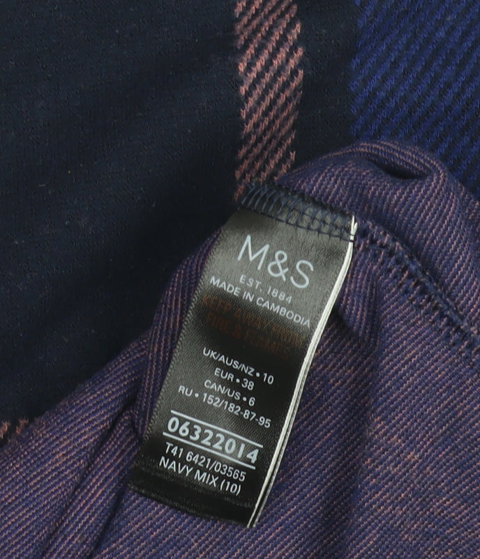 Marks and Spencer Women's Size 10 Blue Check Long Sleeve Top