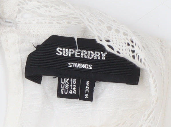 Superdry Women's White Dress Size 16 Viscose Blend