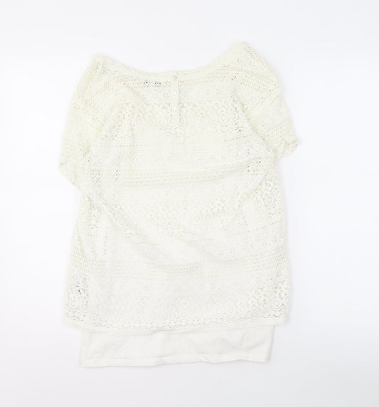 FatFace Women's Ivory Lace Blouse, Size 12, Casual Summer Style