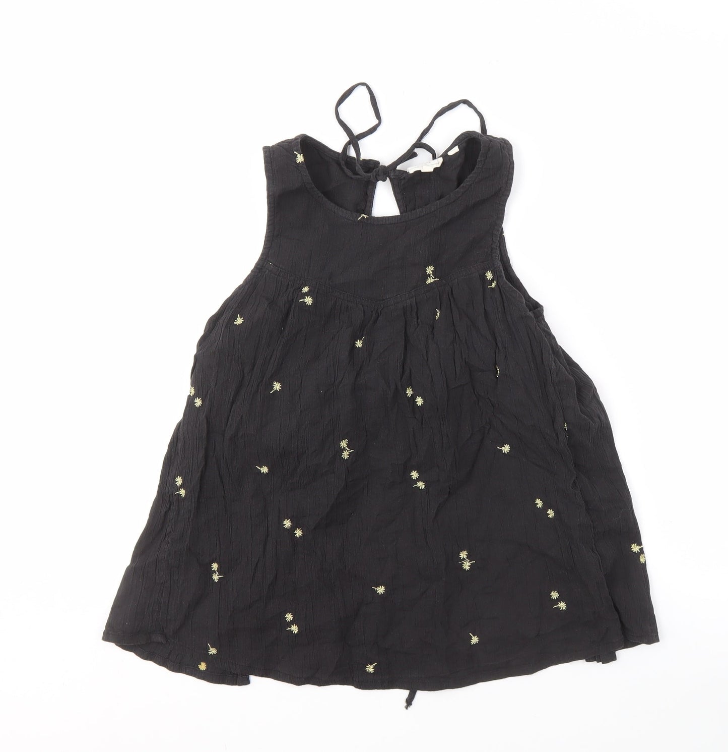 Fat Face Black Embroidered Sleeveless Blouse, Size 16