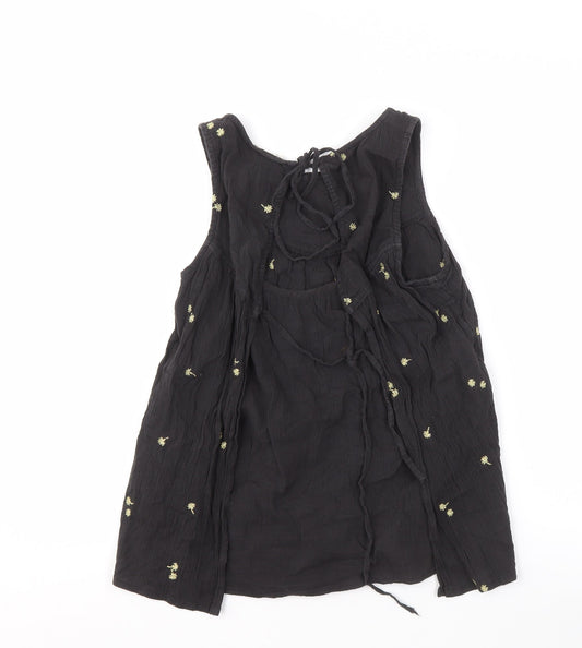 Fat Face Black Embroidered Sleeveless Blouse, Size 16