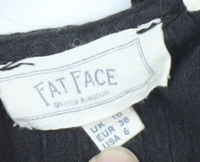 Fat Face Black Embroidered Sleeveless Blouse, Size 16