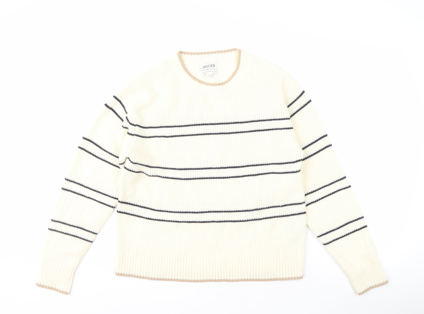 Jaeger Women's Ivory Striped Pullover Jumper M