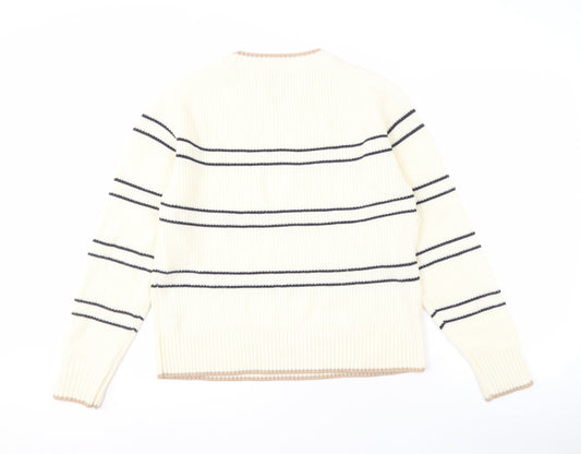 Jaeger Women's Ivory Striped Pullover Jumper M