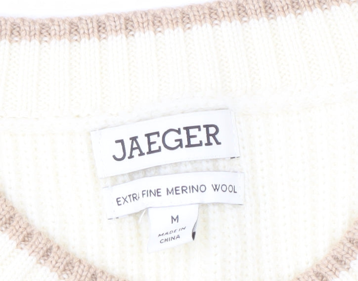 Jaeger Women's Ivory Striped Pullover Jumper M