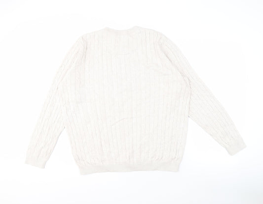 Racing Green Men's Ivory L Cable-Knit Jumper Pullover