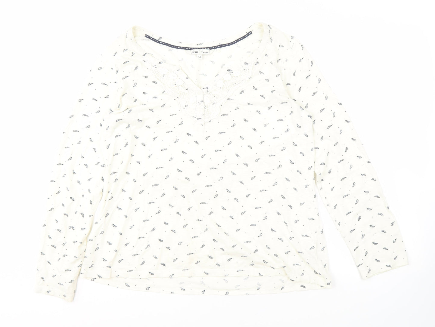 Fat Face Women's White Floral Blouse Size 16 Long Sleeve