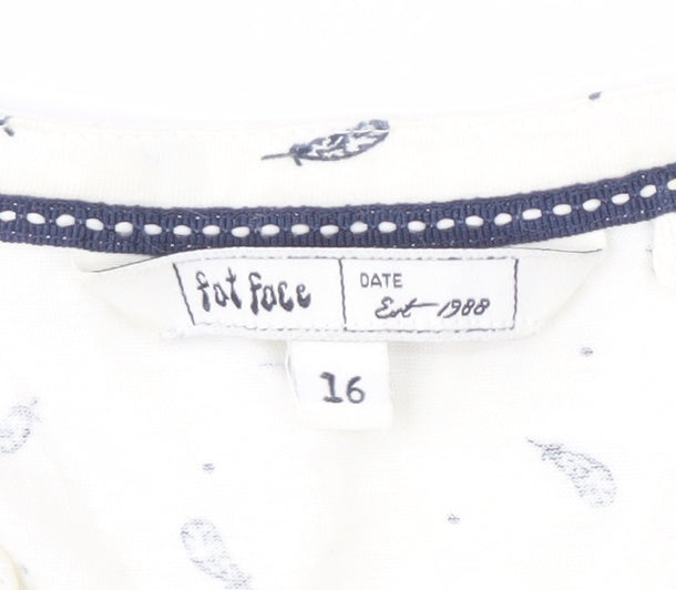 Fat Face Women's White Floral Blouse Size 16 Long Sleeve