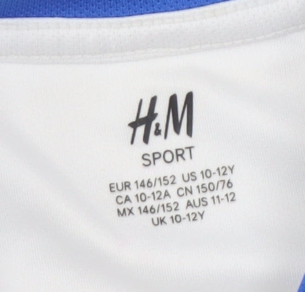 Additional view of H&M boys’ white football jersey t-shirt, light stains, size 10-12, years