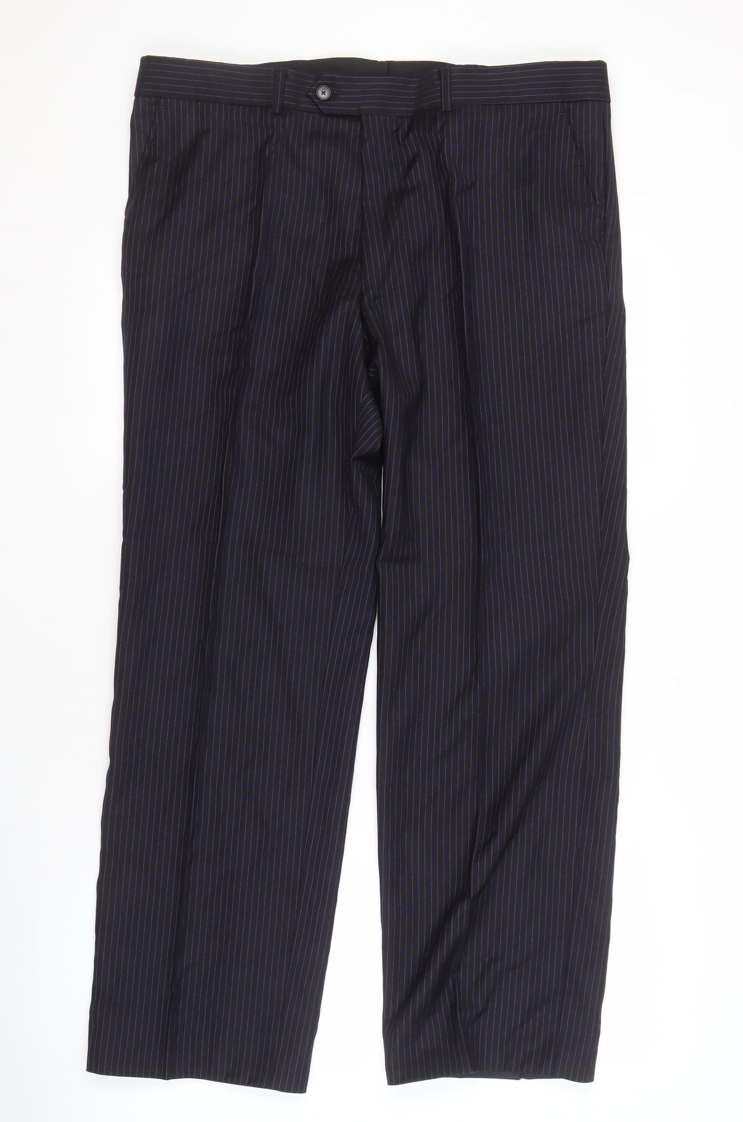 Jaeger Men's Black Striped Wool Trousers, Size 36S