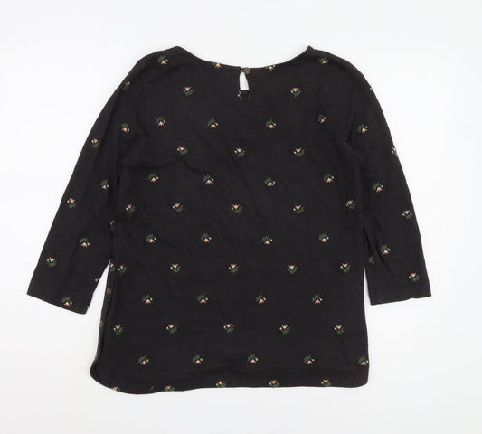 Fat Face Women's Black Floral 3/4 Sleeve Blouse UK 8