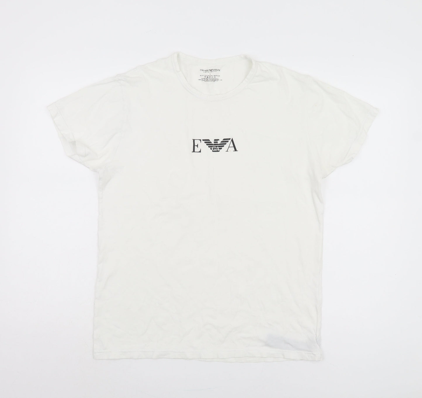 Emporio Armani Men's White L T-Shirt, Logo Accent, Crew Neck