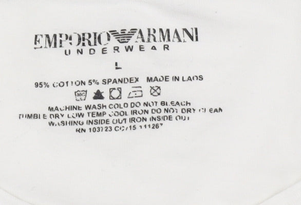 Emporio Armani Men's White L T-Shirt, Logo Accent, Crew Neck