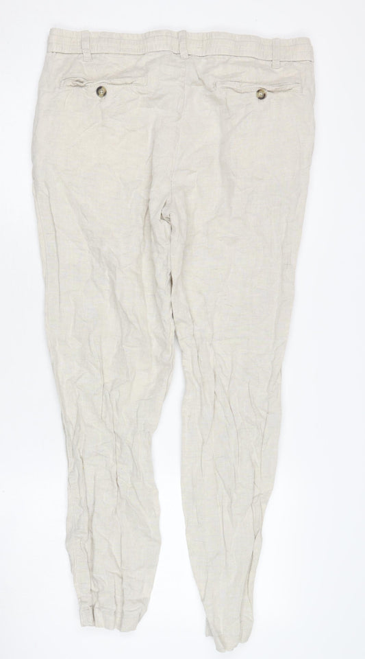MNG Women's Beige Linen Blend Trousers Casual Size 14